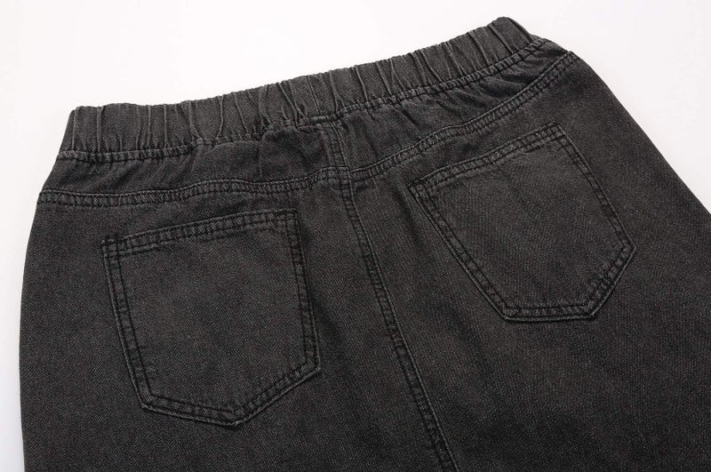 ebossy Women's Casual Elastic Waist Frayed Hem A-Line Distressed Hippie Long Maxi Denim Skirt (Small, Dark Grey) - Image 3